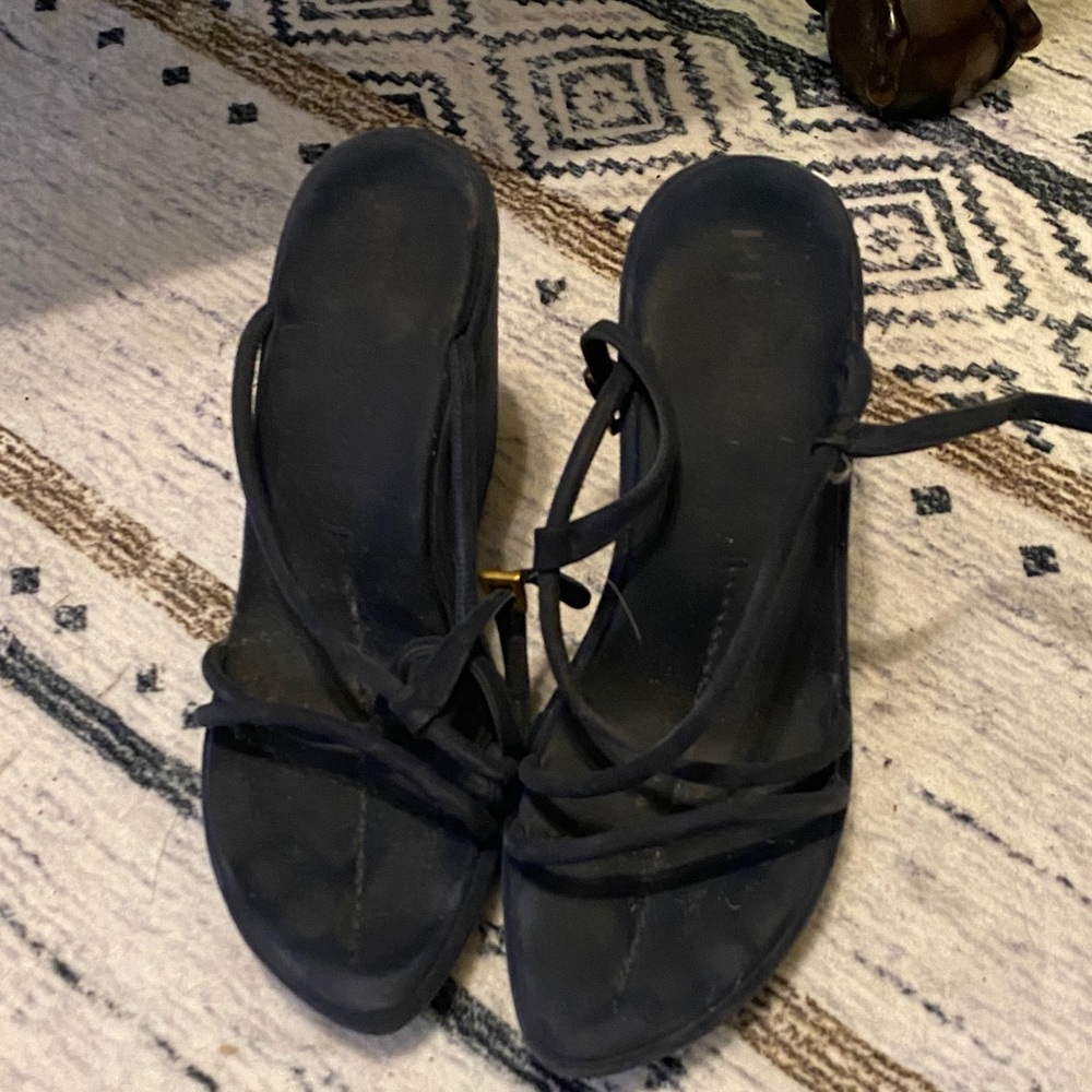Prada Navy Blue Strappy Platform Suede Sandals